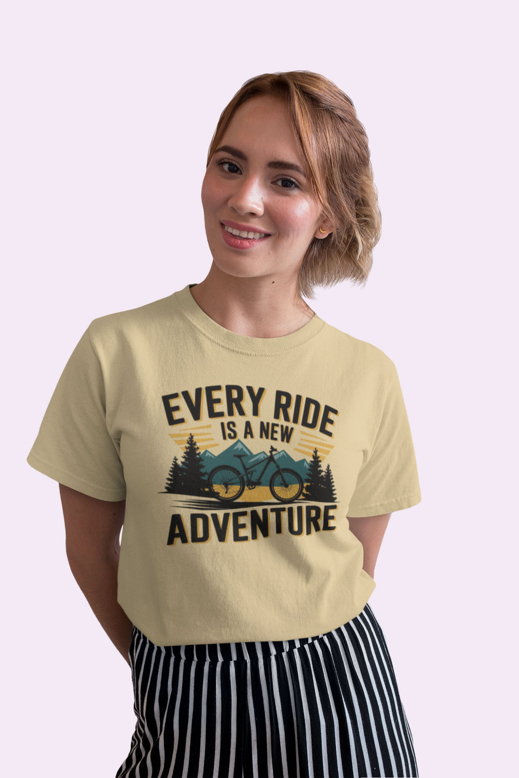 Every Ride Is a New Adventure Women’s Beige Coloured Graphic Tee - Cotton
