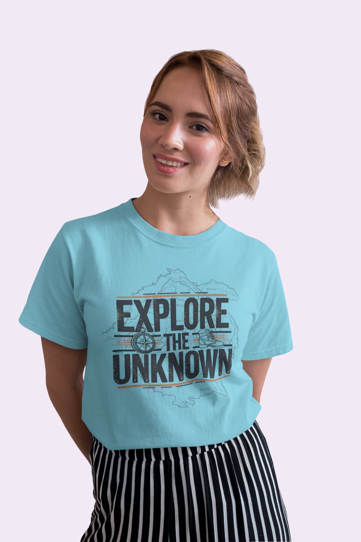 Explore the Unknown Women’s Graphic Tee – Adventure Sky Blue Coloured T-Shirt for Hiking & Travel