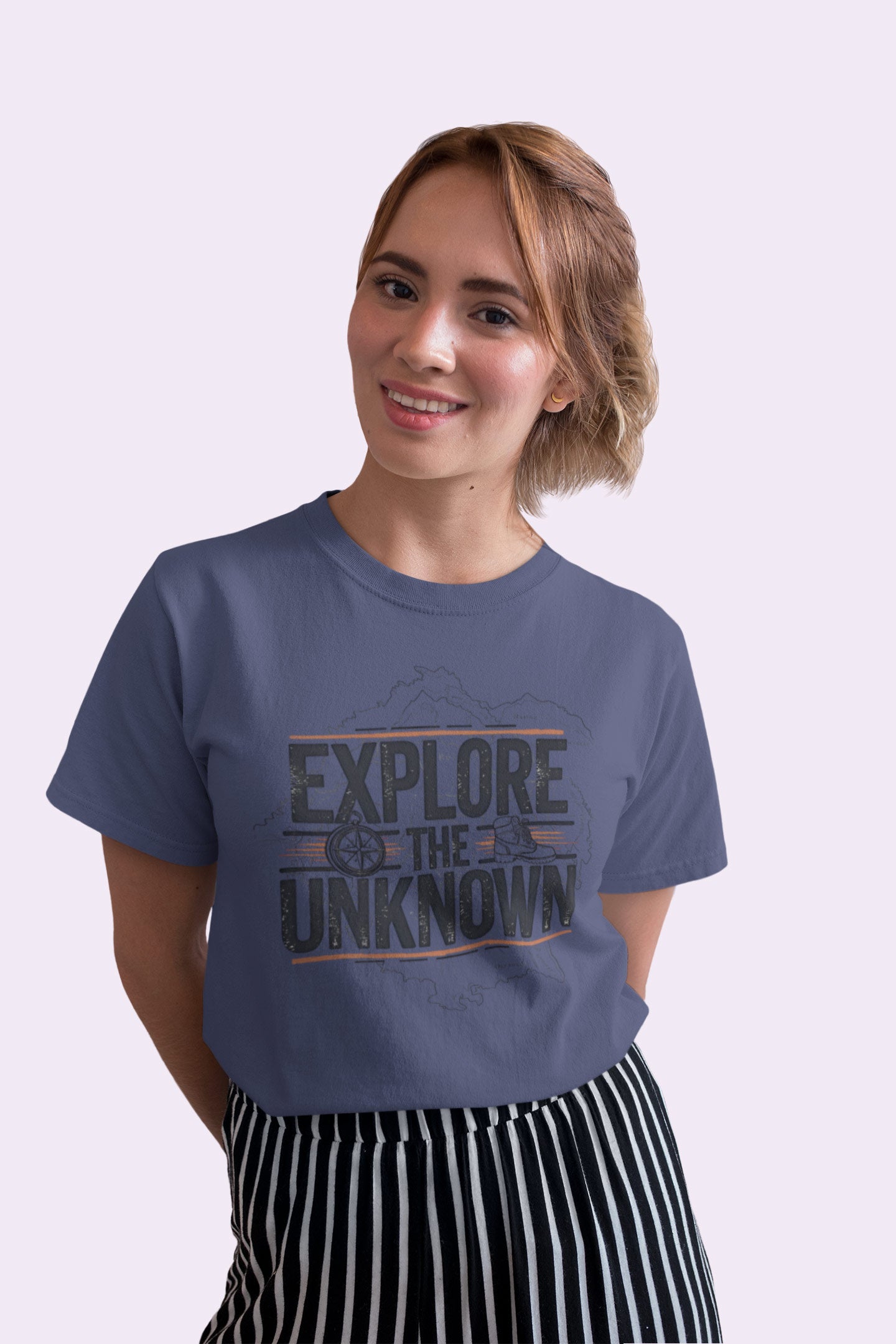Explore the Unknown Women’s Graphic Tee – Adventure Navy Coloured T-Shirt for Hiking & Travel