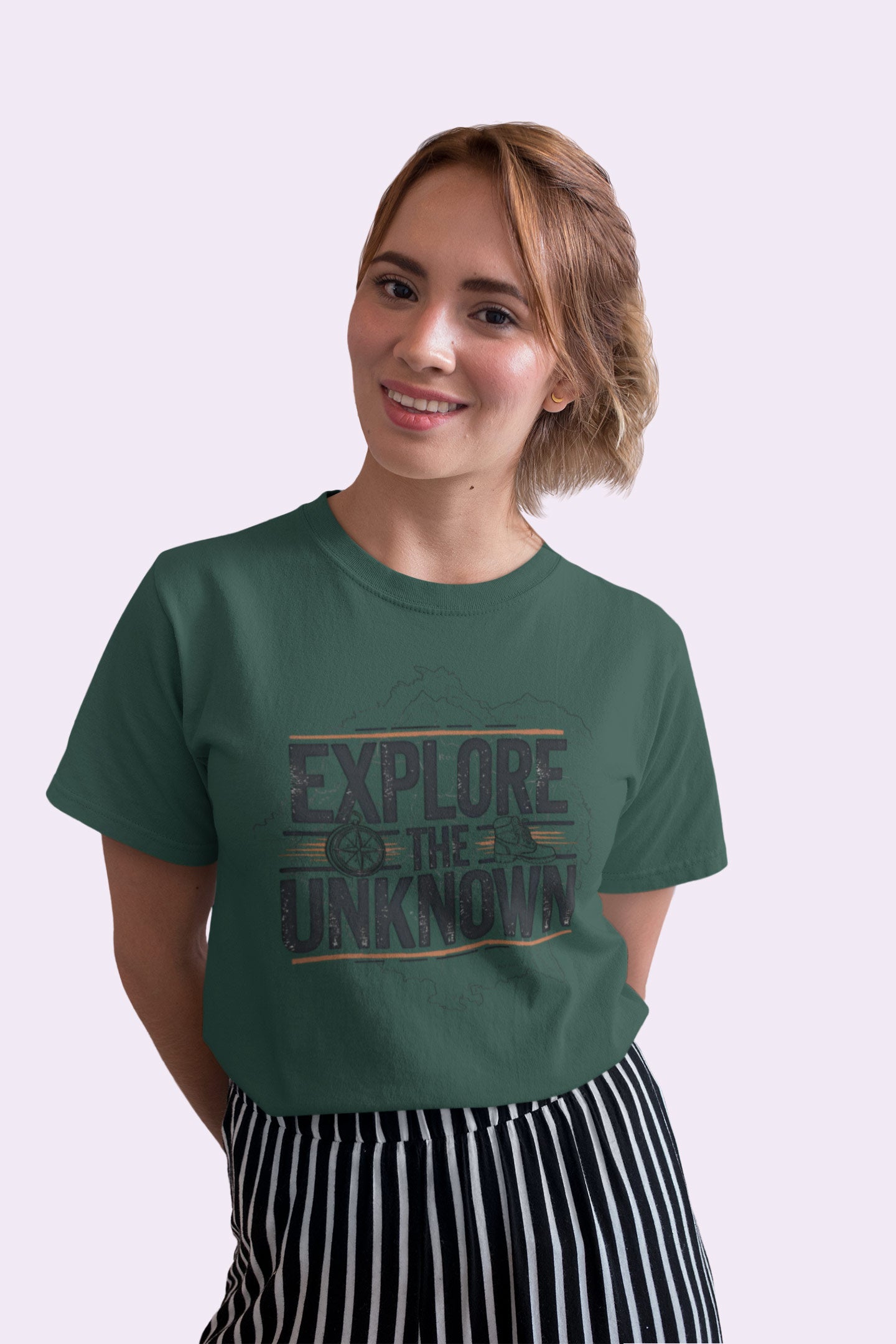 Explore the Unknown Women’s Graphic Tee – Adventure Bottle Green Coloured T-Shirt for Hiking & Travel