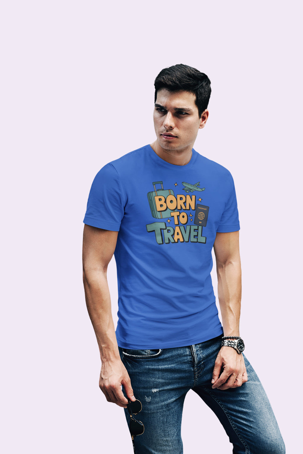 Born to Travel Men's Graphic Royal Blue Coloured T-Shirt - Travel Tee