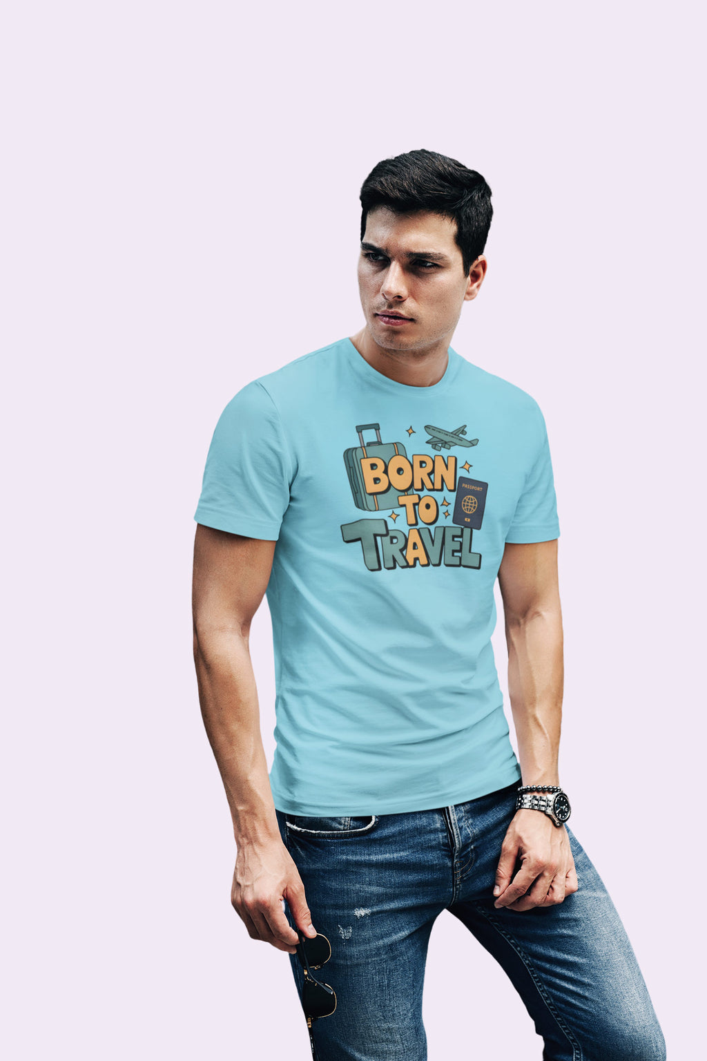 Born to Travel Men's Graphic Sky Blue Coloured T-Shirt - Travel Tee