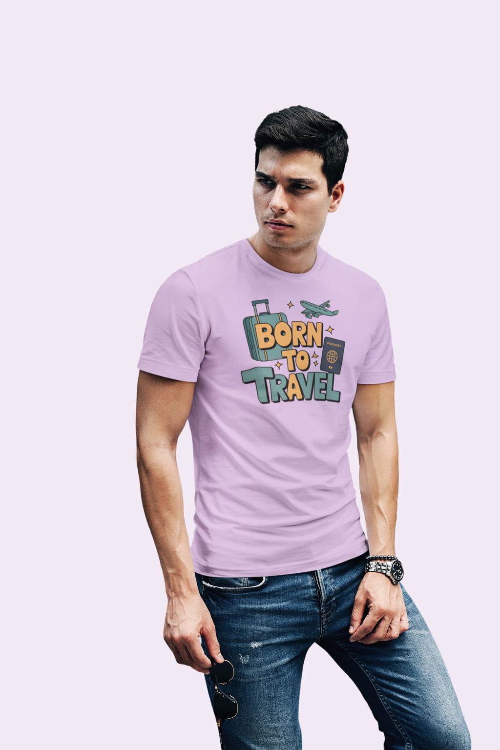 Born to Travel Men's Graphic Lavender Coloured T-Shirt - Travel Tee