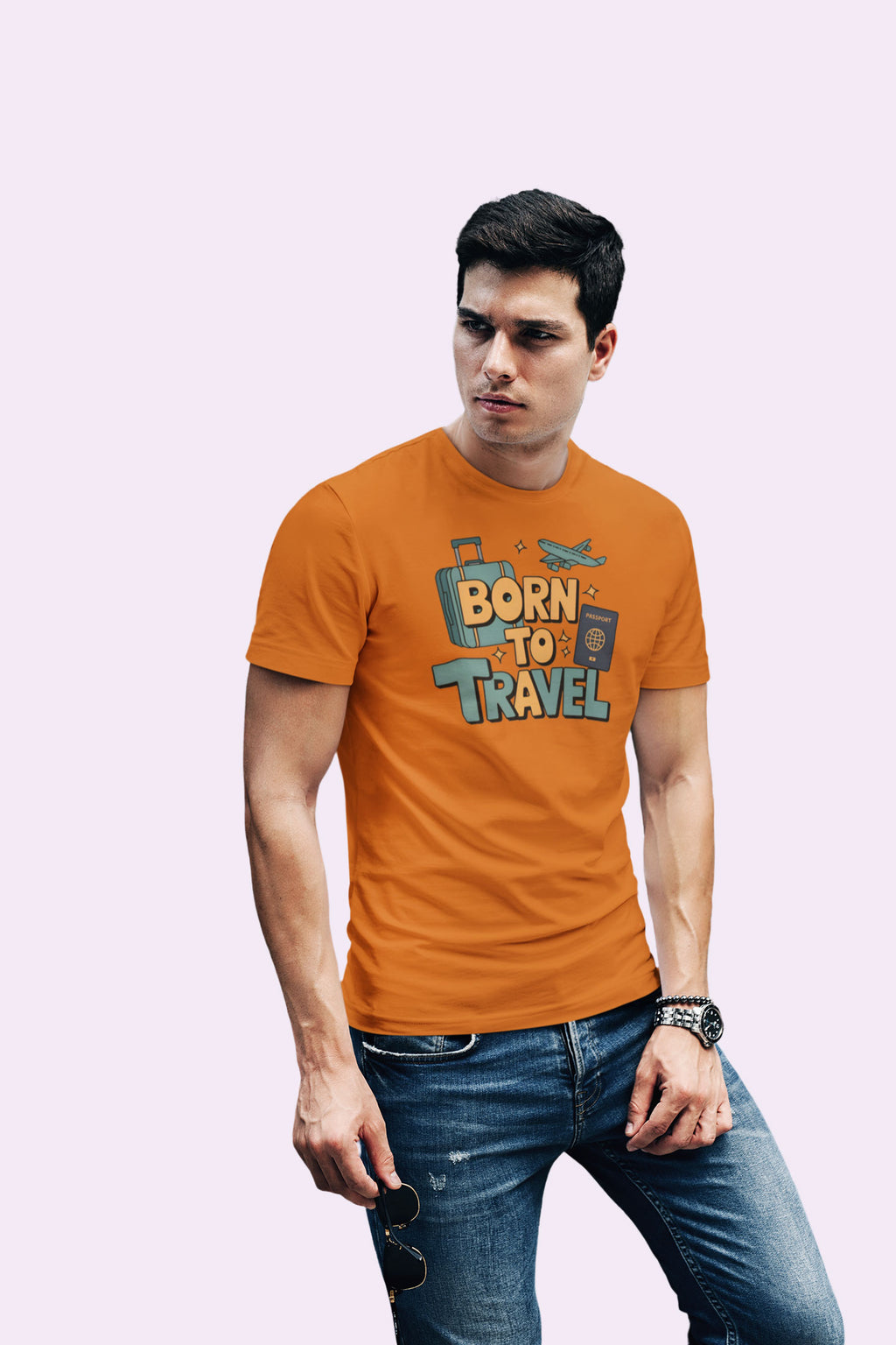 Born to Travel Men's Graphic Orange Coloured T-Shirt - Travel Tee