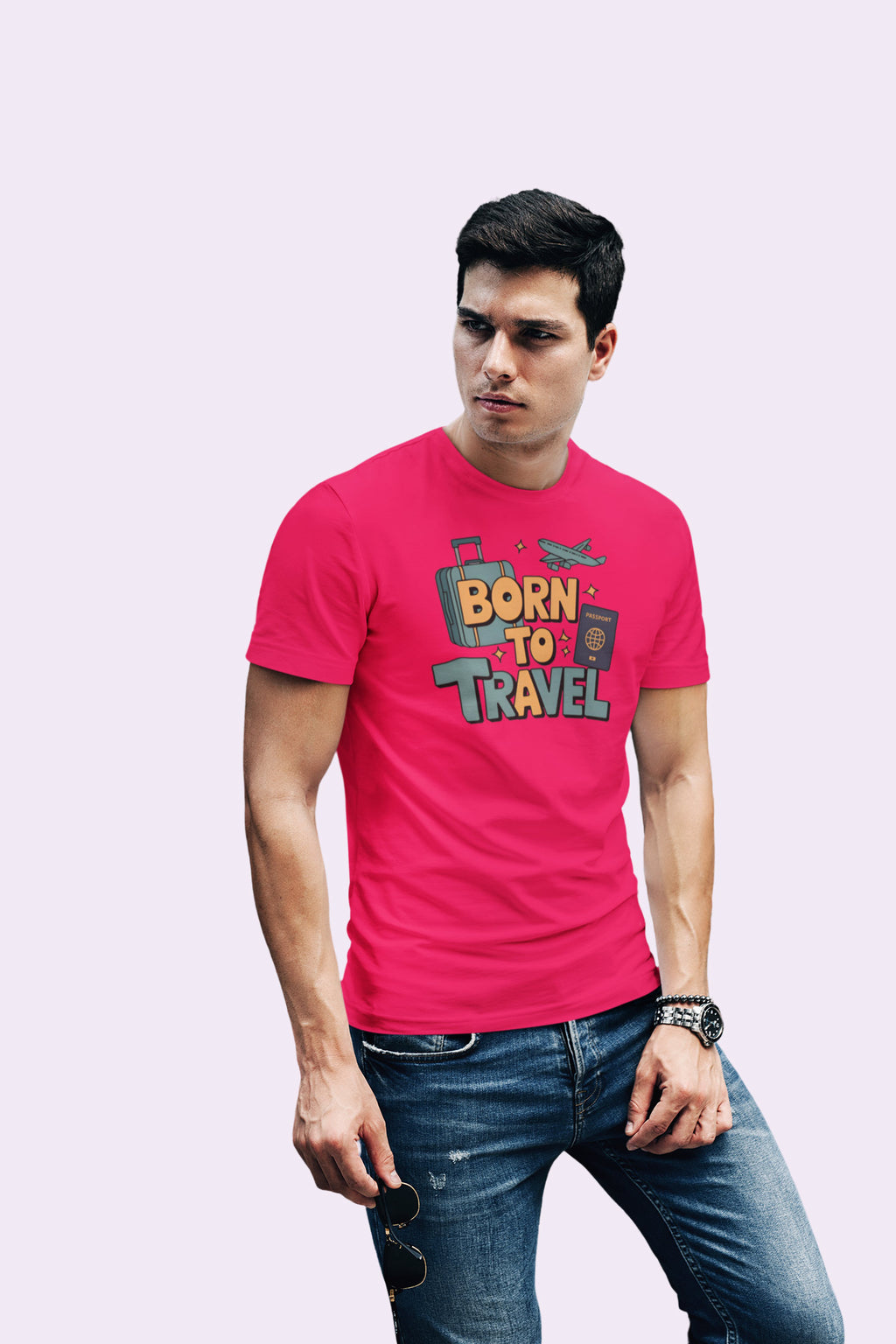 Born to Travel Men's Graphic Pinkish Red Coloured T-Shirt - Travel Tee