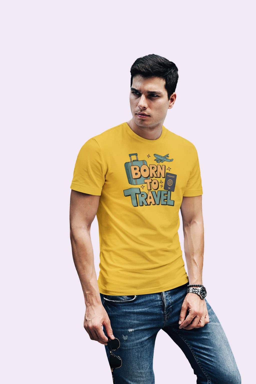 Born to Travel Men's Graphic Mustard Yellow Coloured T-Shirt - Travel Tee
