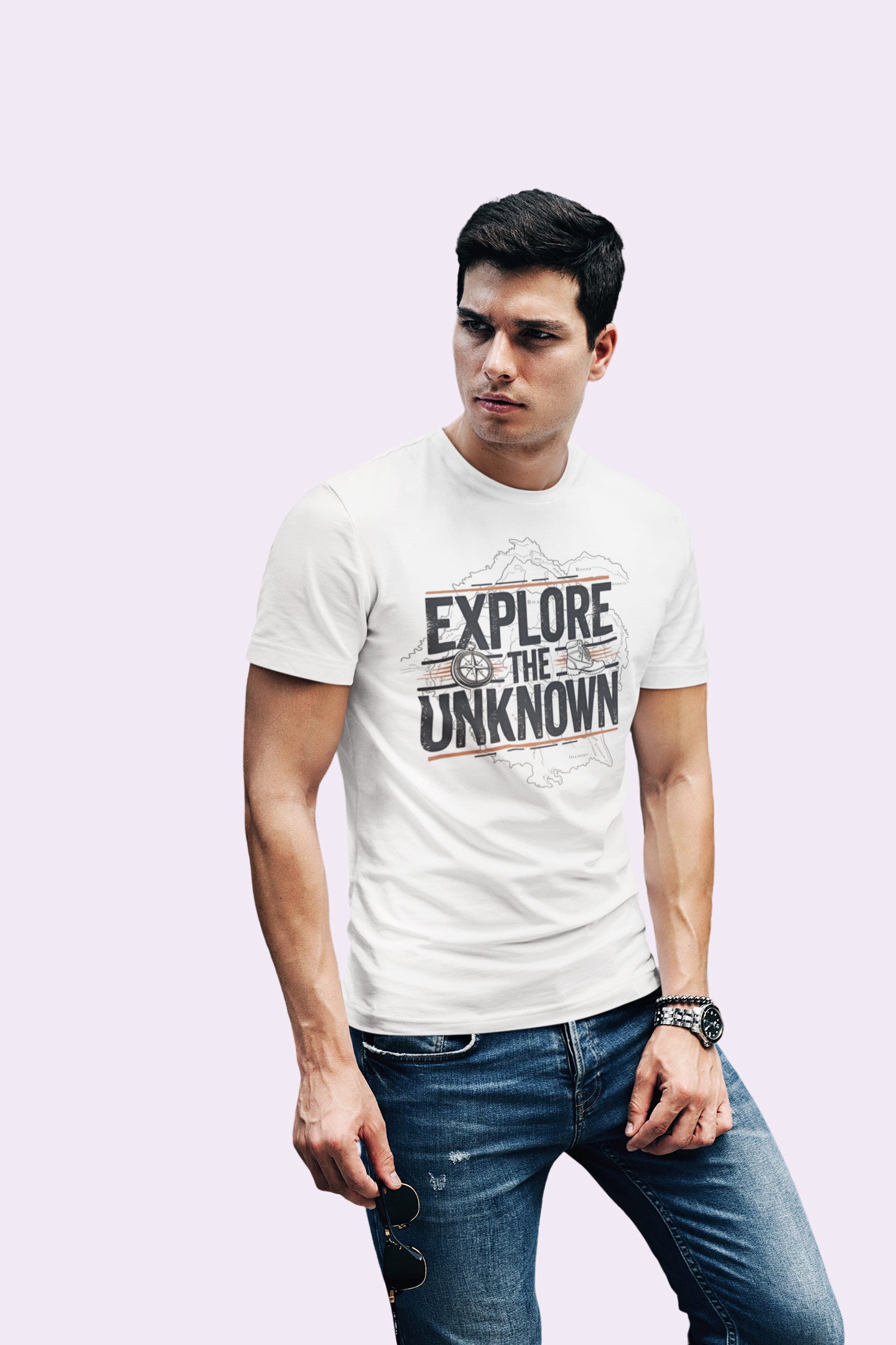 Explore the Unknown Men’s Graphic Tee – Adventure Light Gray Coloured T-Shirt for Hiking & Travel