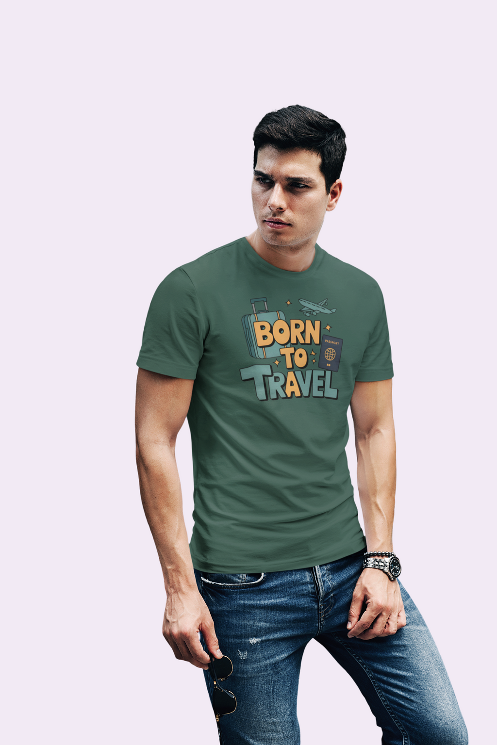 Born to Travel Men's Graphic Bottle Green Coloured T-Shirt - Travel Tee