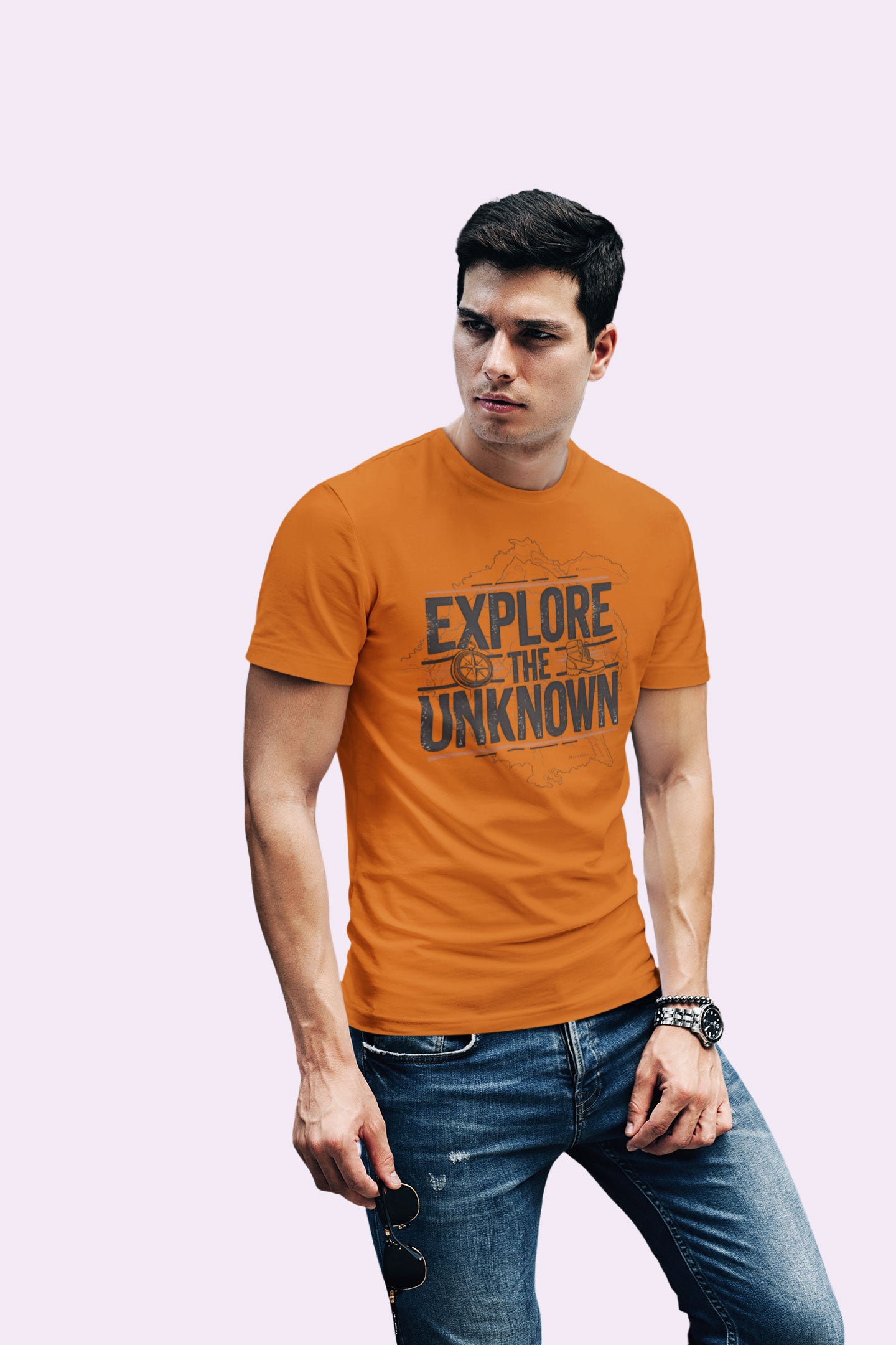 Explore the Unknown Men’s Graphic Tee – Adventure Sky Blue Coloured T-Shirt for Hiking & Travel