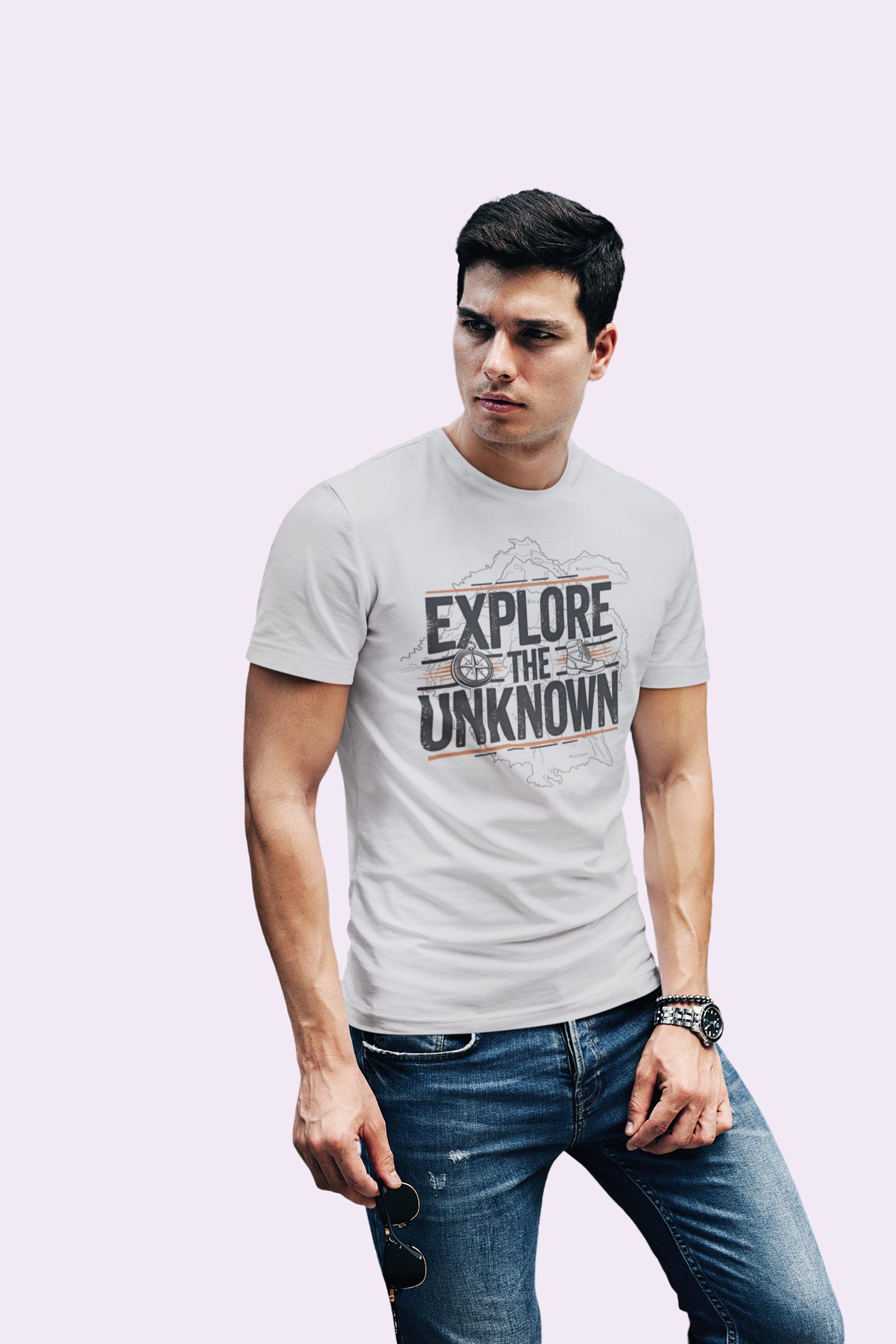 Explore the Unknown Men’s Graphic Tee – Adventure White Coloured T-Shirt for Hiking & Travel