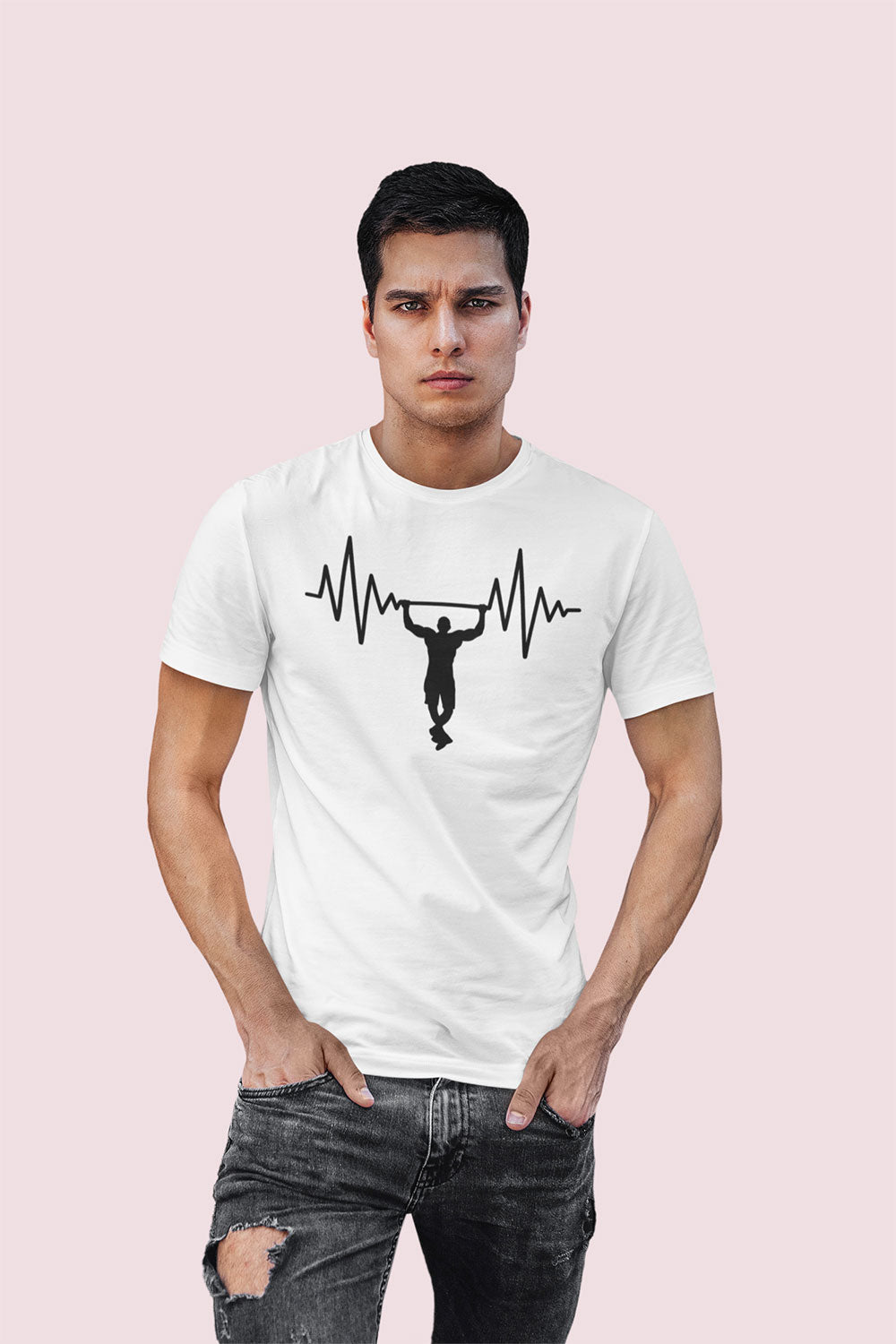 White “Heartbeat Lifter” Gym Graphic T Shirt