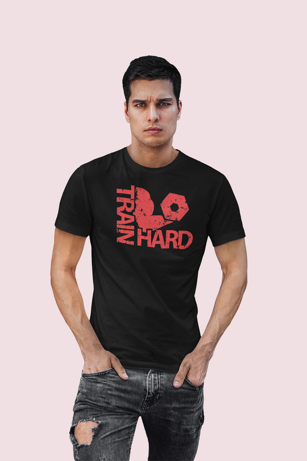 Black “Train Hard” Fitness Graphic T Shirt