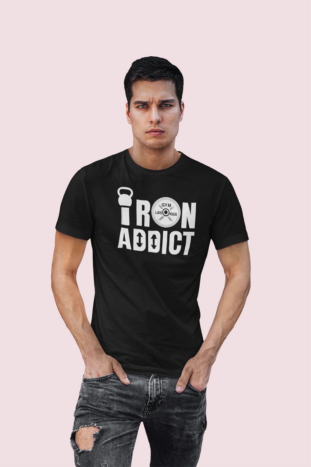 Black “Iron Addict” Fitness Graphic T Shirt