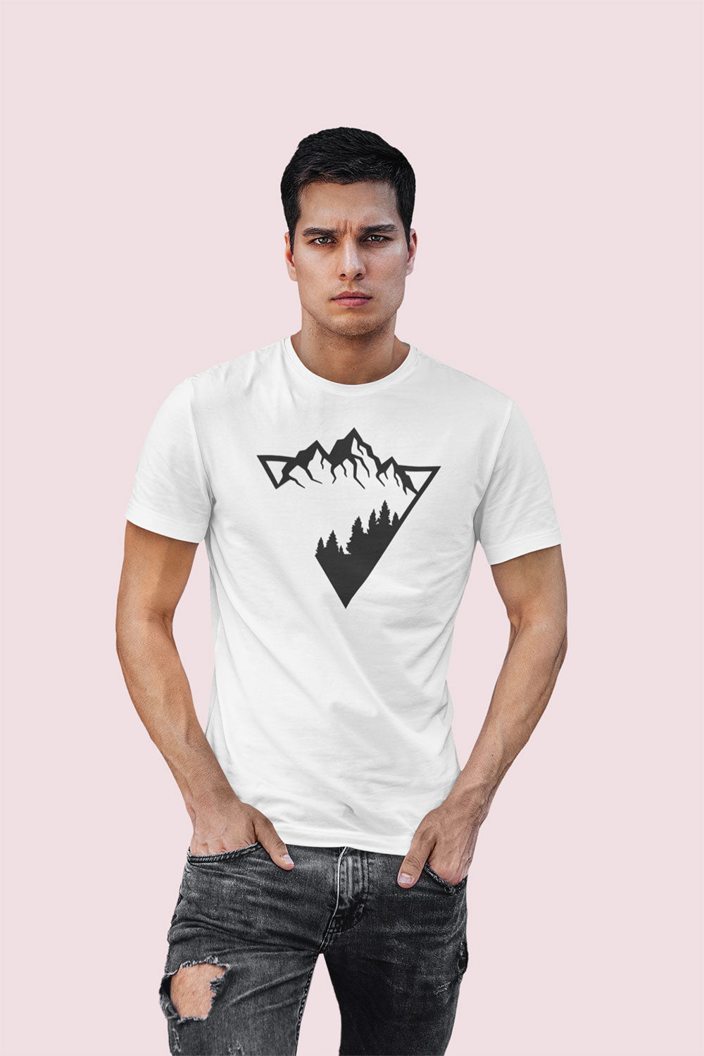 White “Mountain Forest” Outdoor Graphic T Shirt