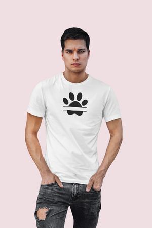 Customizable Paw Print T Shirt Men White Round Neck Casual Wear