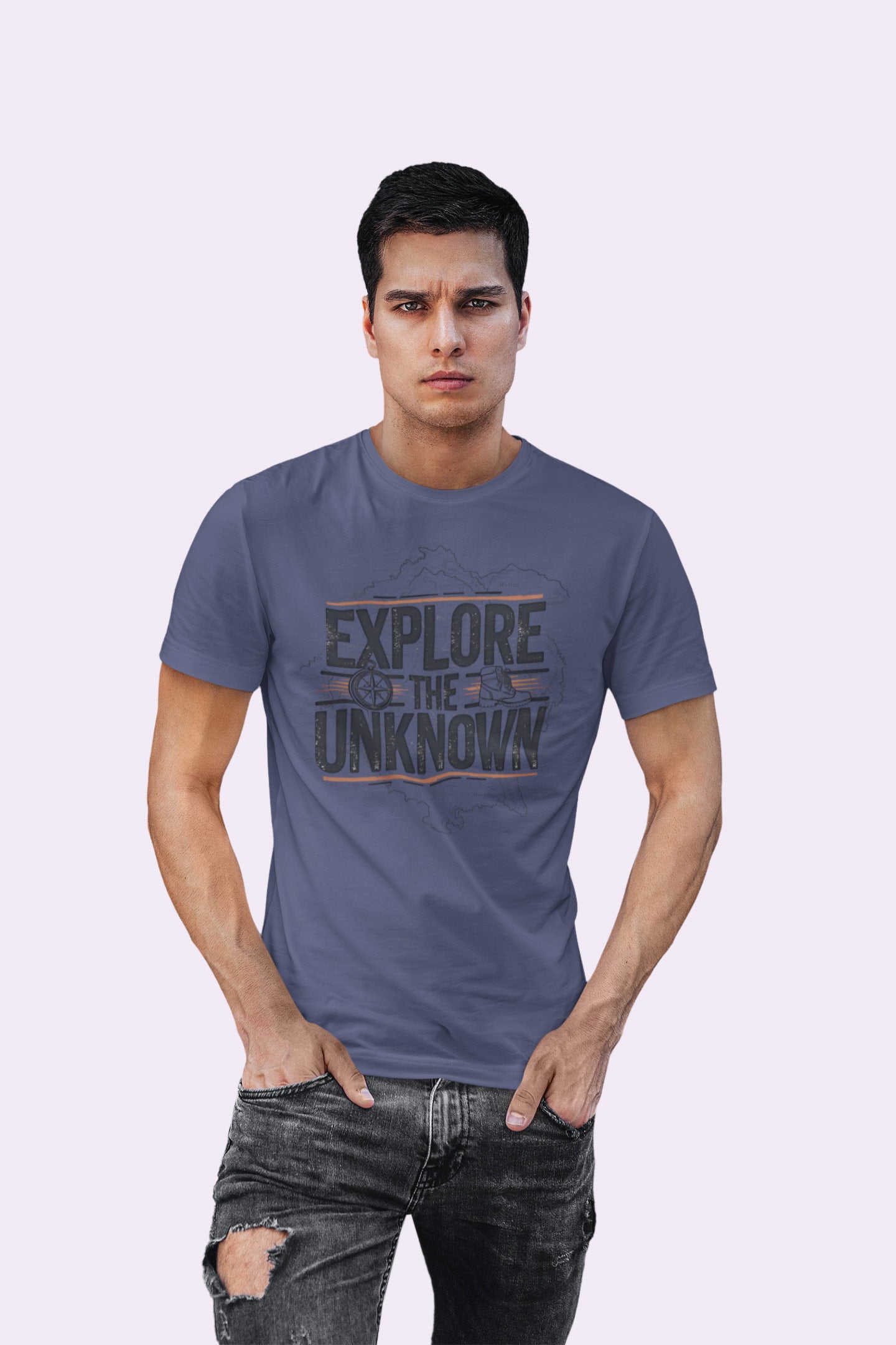 Explore the Unknown Men’s Graphic Tee – Adventure Navy Coloured T-Shirt for Hiking & Travel