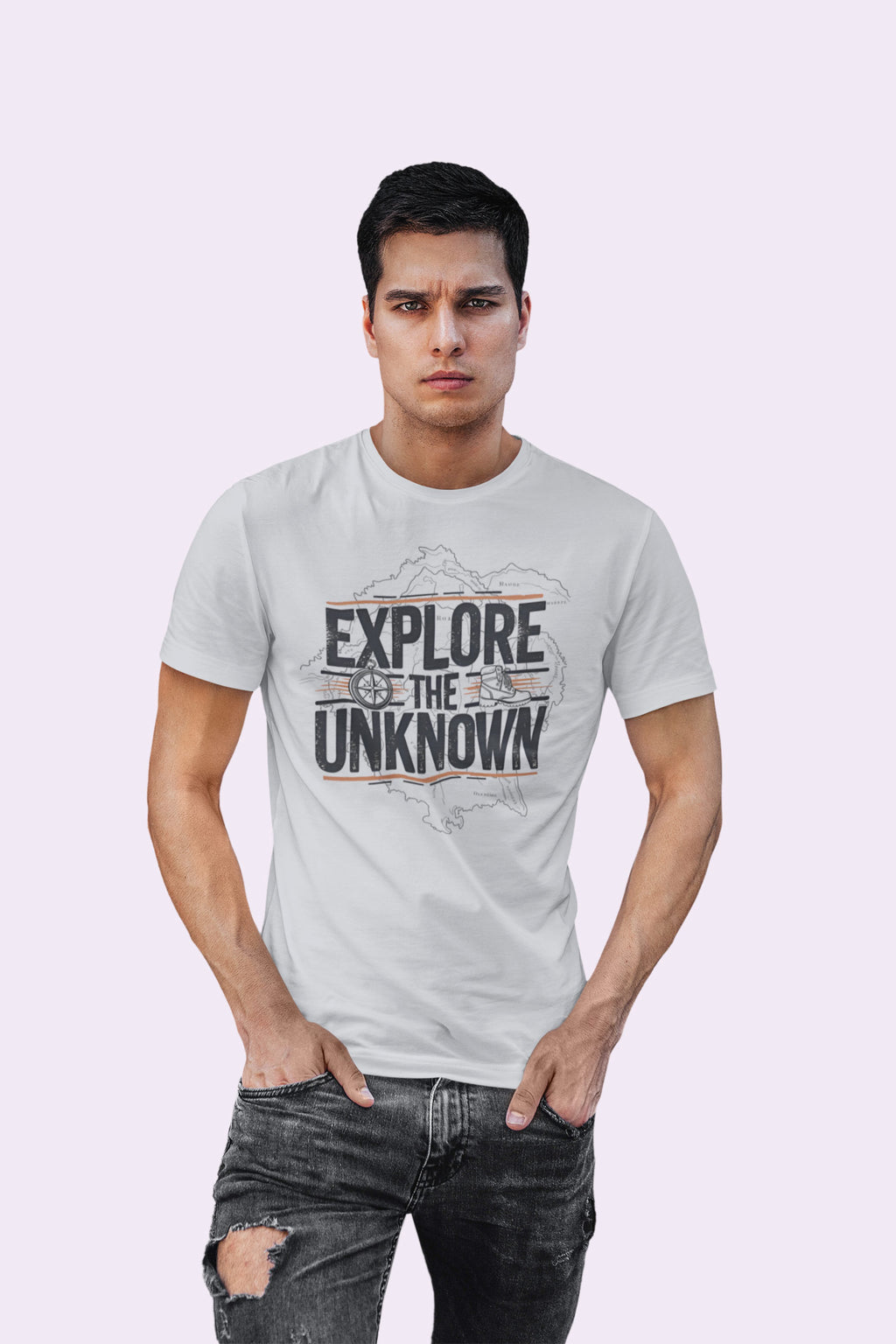 Explore the Unknown Men’s Graphic Tee – Adventure White Coloured T-Shirt for Hiking & Travel