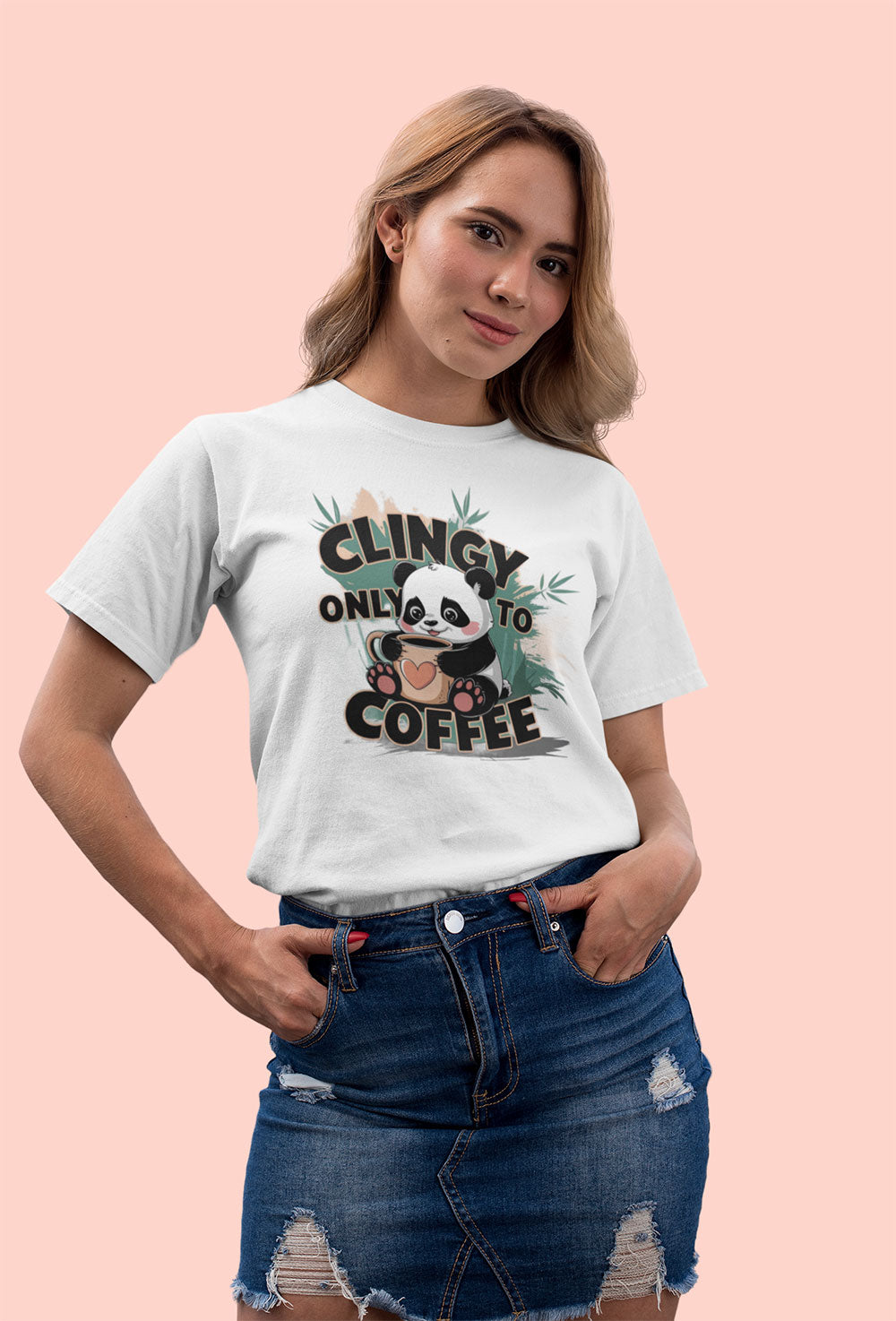 Clingy Only to Coffee Cute Panda Graphic  T-Shirt
